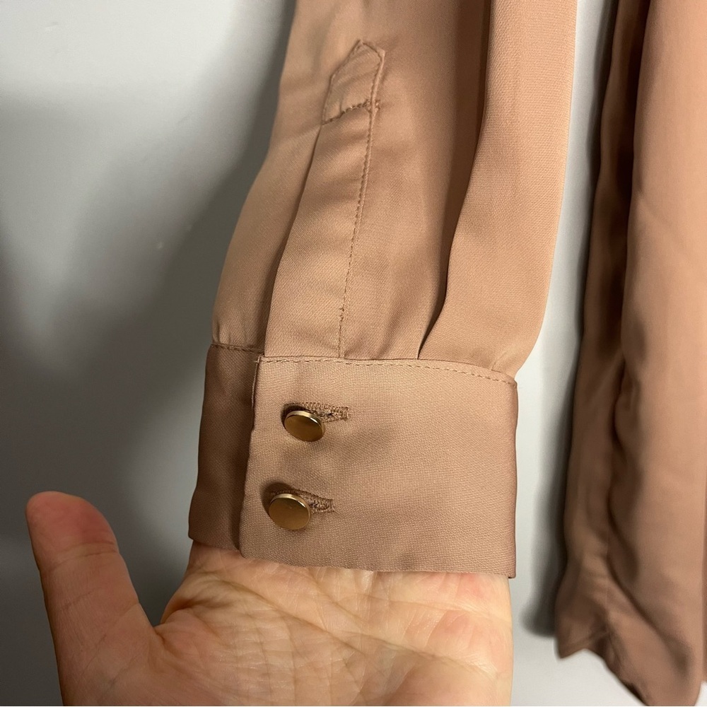 L’Academie Cadet Blazer Buttoned Long Sleeve Mini Dress in Brown Satin, size S - Picture 7 of 15